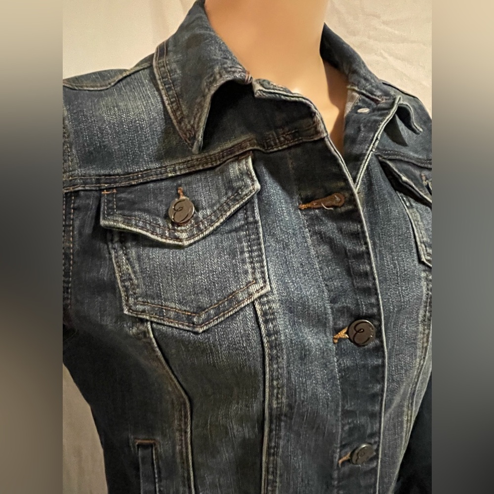 Earl Jeans Dark Blue Denim Jacket with Red & Green Floral Embroidery - Picture 3 of 7